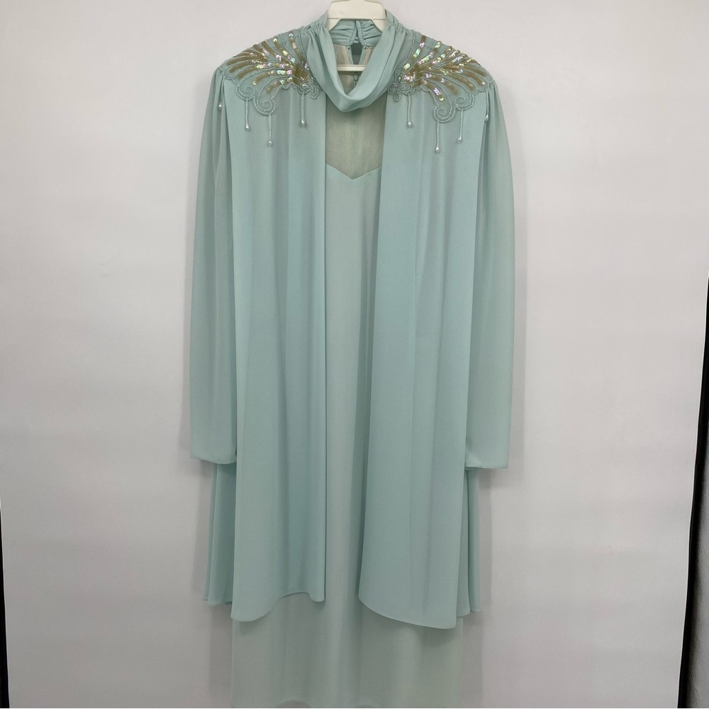 Vintage Ursula of Switzerland Formal Dress Sea Foam Blue Green Mother Of Bride - Picture 2 of 14